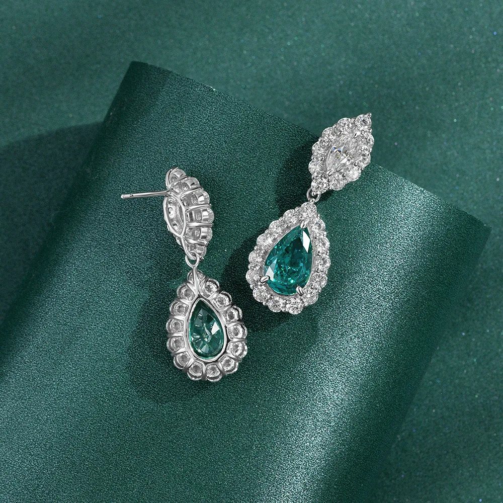2022 Luxury 925 silver wedding lab green tourmaline paraiba dangle teardrop statement earrings for women