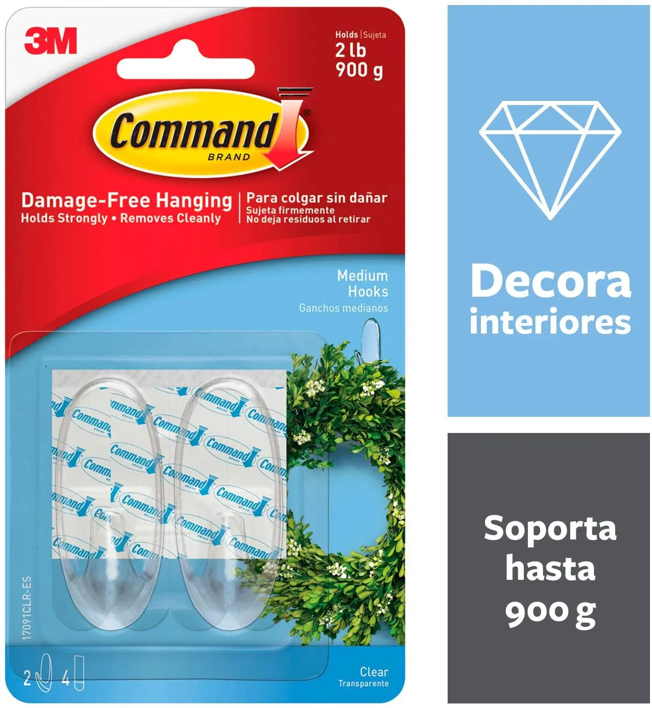 Command Clear Hooks Medium, command clear strips 2-Hooks/Pack, Organize Damage-Free Command Transparent hook