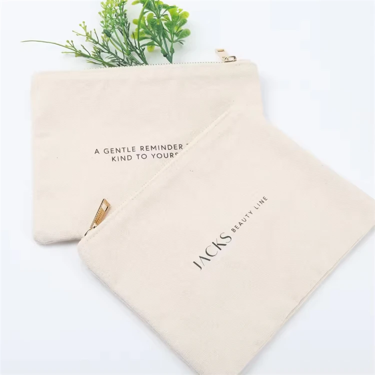 2024 Hot Sale Eco-Friendly Double Sided Cotton Canvas Makeup Bag Fashionable Zipper Accessory Pouch Case Travel Letter Cosmetic
