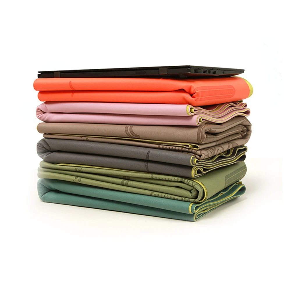 1.5mm Luxury Anti Slip Black Natural PU Rubber Yoga Mats Custom Logo Guide line Foldable Portable Pu Rubber Yoga Mat