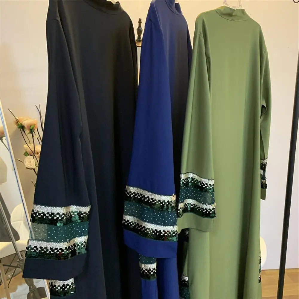 1811#B Stunning Color Sequins Lace New Abaya Kimono Islamic Clothing Muslim Kimono Cardigan Abaya Stone 2020