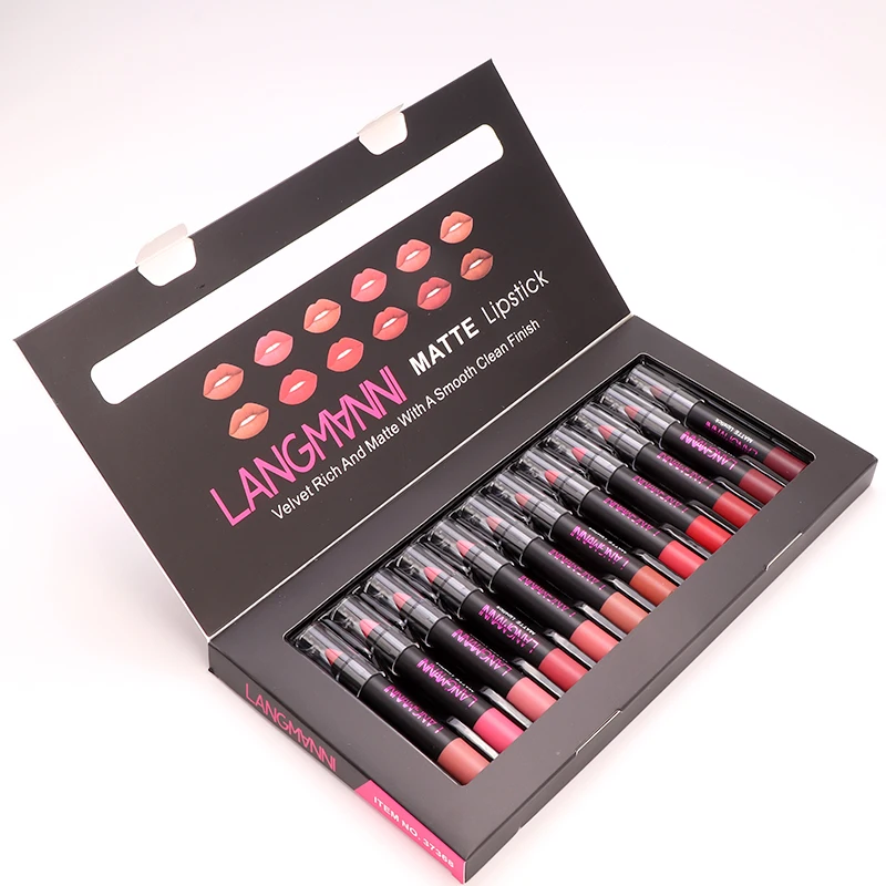 
12pcs/SET Matte Waterproof Nourishing Velvet lip stick Dye Nude Makeup Lip Gloss makeup set gift lipstick and lip liner set 