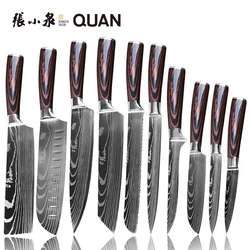 Factory price Super sharp professional stainless steel chef knife pakkawood forge handle laser pattern damascus knife wholesale