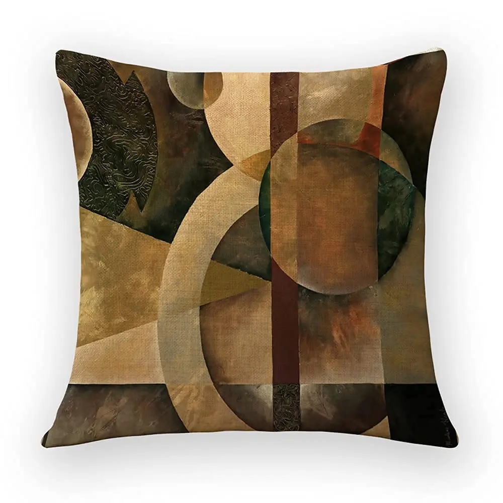 Tan Geometric Pattern Linen Pillow Cover Living Room Sofa Cushion Cover  Creative Home Decor Customizable