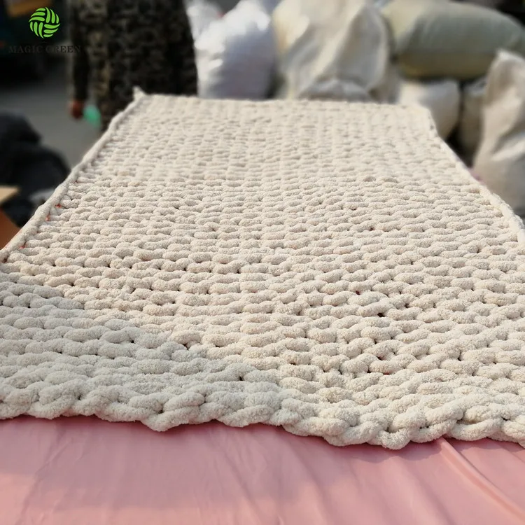 polyester thick chunky micro chenille  0.1s 2-2.5cm  jumbo yarn hand knitting hat rug plaid throw blanket