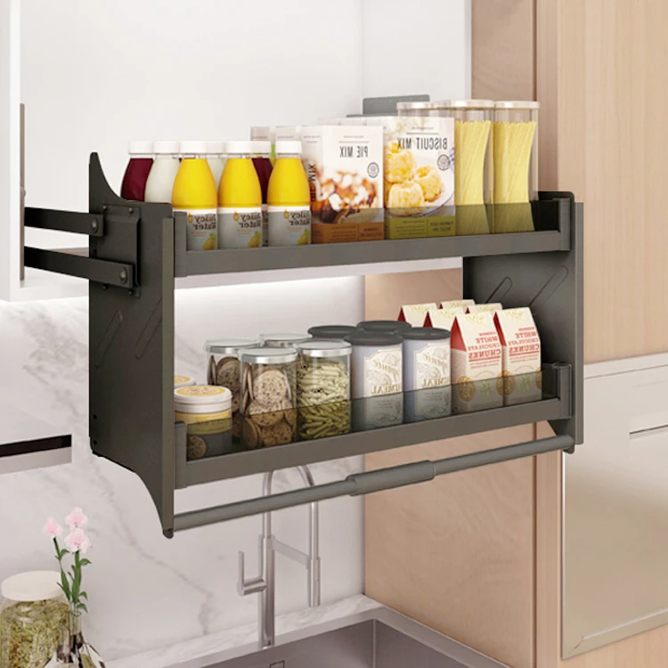 China Supplier Kitchen Accessories Adjustable up and down Kitchen Wall Cabinet Lifting storage Basket