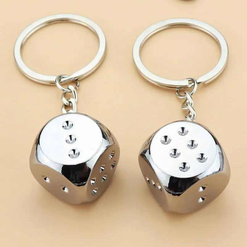 Dice Keychain Zinc Alloy 3D Metal Key Chains Casino Keychain Creative games gifts car promotional Keychain cube keyring Souvenir