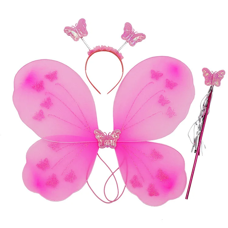 Fancy Kids Angel Costumes Butterfly Wing With headband Stick 3 Piece Sets Princess Costumes