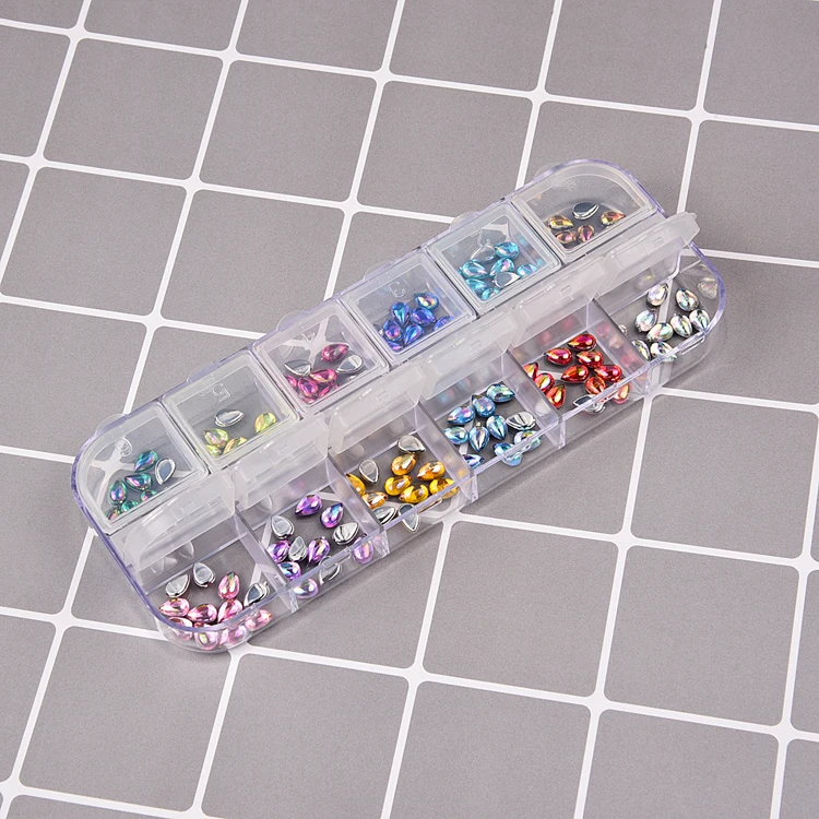 12 отверстий в упаковке видов цветов форме капли воды смешанные клеевые палочки с плоским основанием Стразы ab для дизайна ногтей
