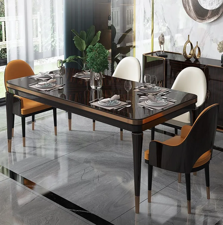 2022 Modern Furniture kitchen dinning table and 6 chair Luxury restaurant metal stainless steel dining room sets dining tables