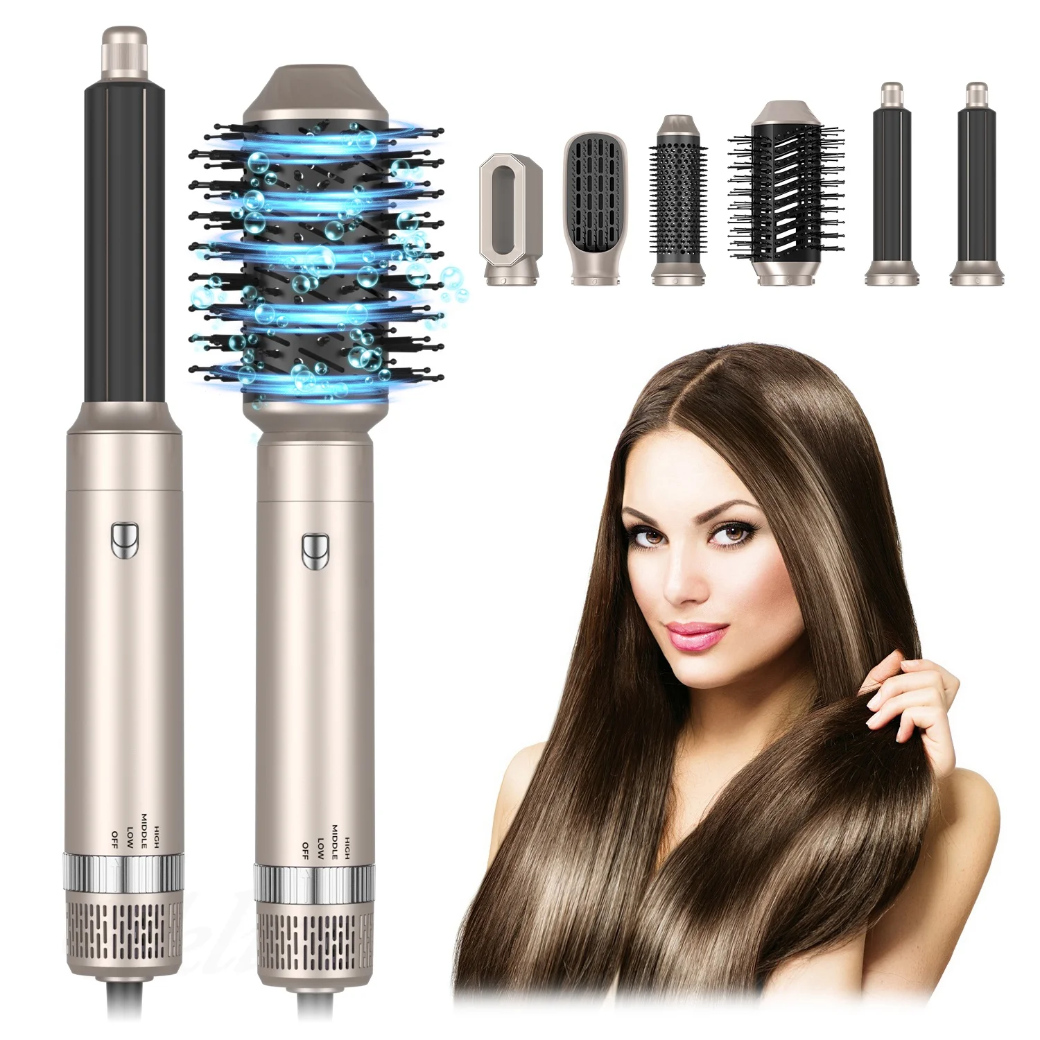 6 in 1 Hair Styler One Step Blow Brush Set Hot Air Comb Curler With Interchangeable Brush Rotate Head Hair Dryer Brush