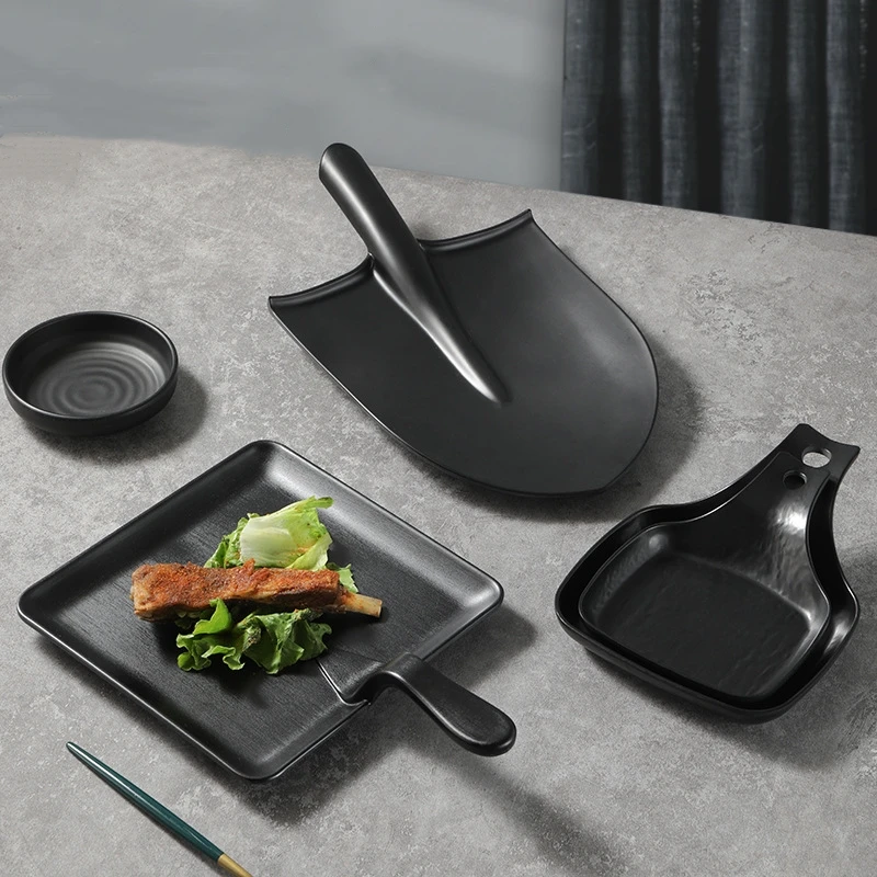Custom China Manufacturers Cheap Black Melamine Serving Dinner Plates For Restaurant
