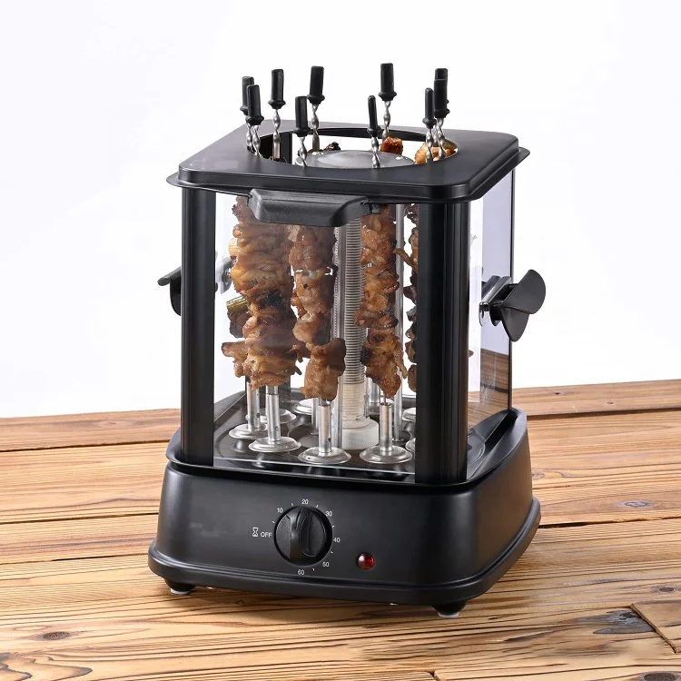 Home Indoor Stainless Vertical Timing Automatic Rotary Smokeless Bbq Grill Electric Oven