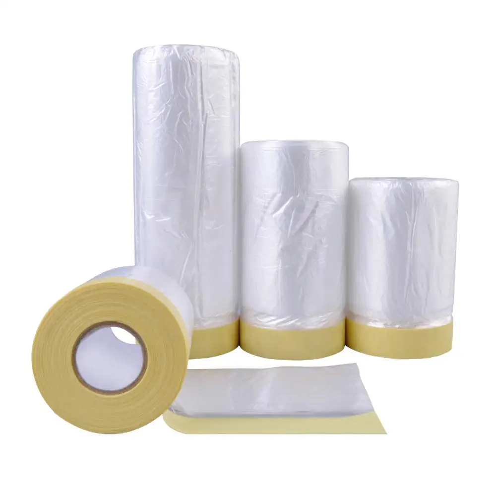 Portable Folded Over Spray Protective Pe Car Masking Film Dust Cover Plastic Film Barrier Paint Block Plastic Masking Film