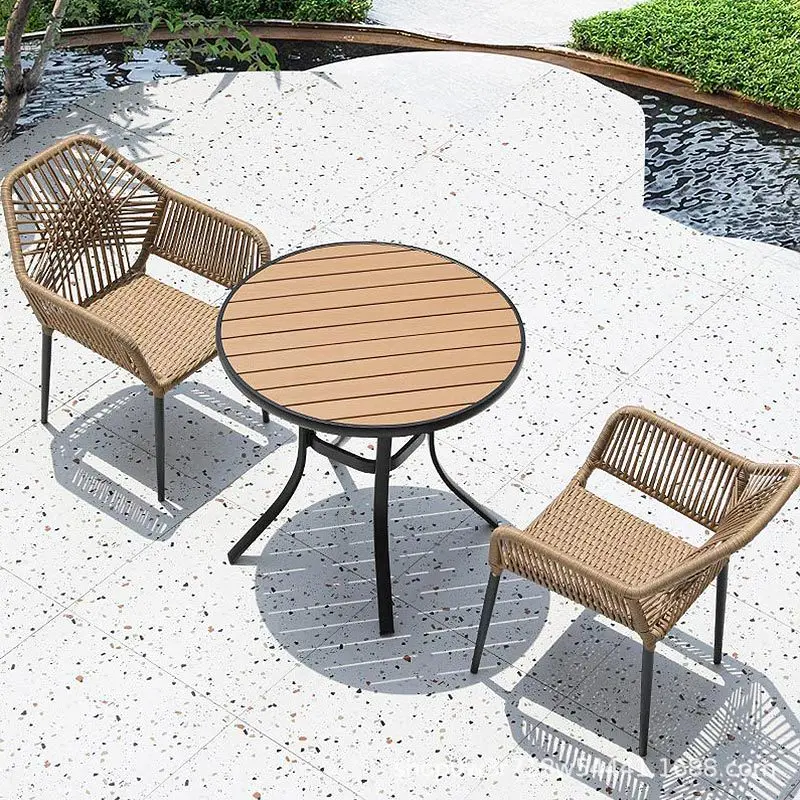 Outdoor rattan furniture garden balcony dining set patio table and chairs with umbrella