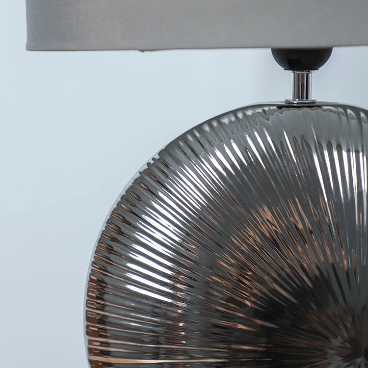 Bulk wholesale indoor lighting ceramic base bedroom desk grey porcelain lamps with cloth lampshade