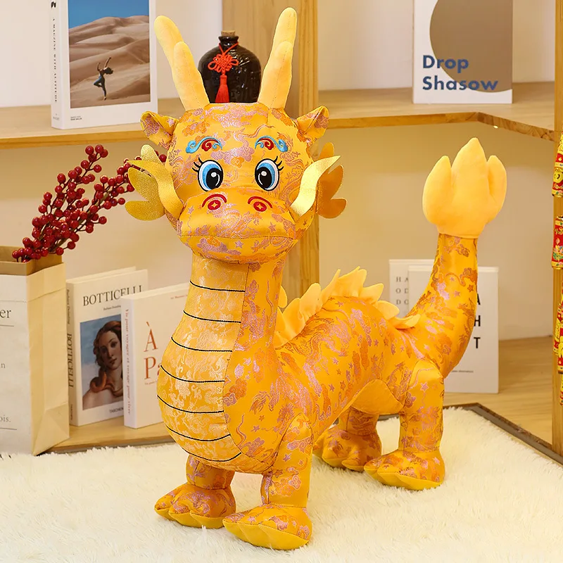 HL 2024 New Cartoon Zodiac Dragon Year Mascot Red Chinese Dragon Plush Toy Soft Stuffed Anime Animal Dragon Doll New Years Gift