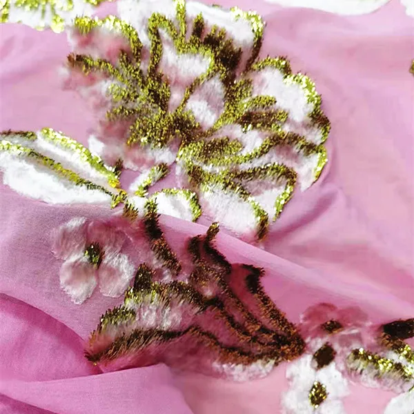 
New Chinese Jacquard Silk Fabric Super Light Soft Transparent Metallic Velvet Soft Silk Velvet Fabric 