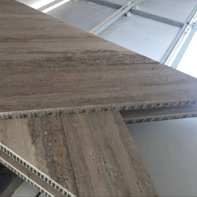 Flexible thin stone silver  travertine  aluminum honeycomb sandwich panel ceiling wall tiles