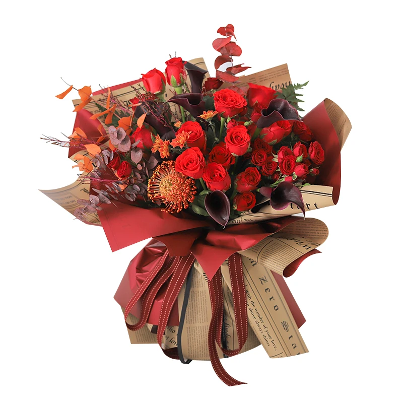 Newly style flower Kraft paper wrapping letter printed biodegradable wrapping paper for flower