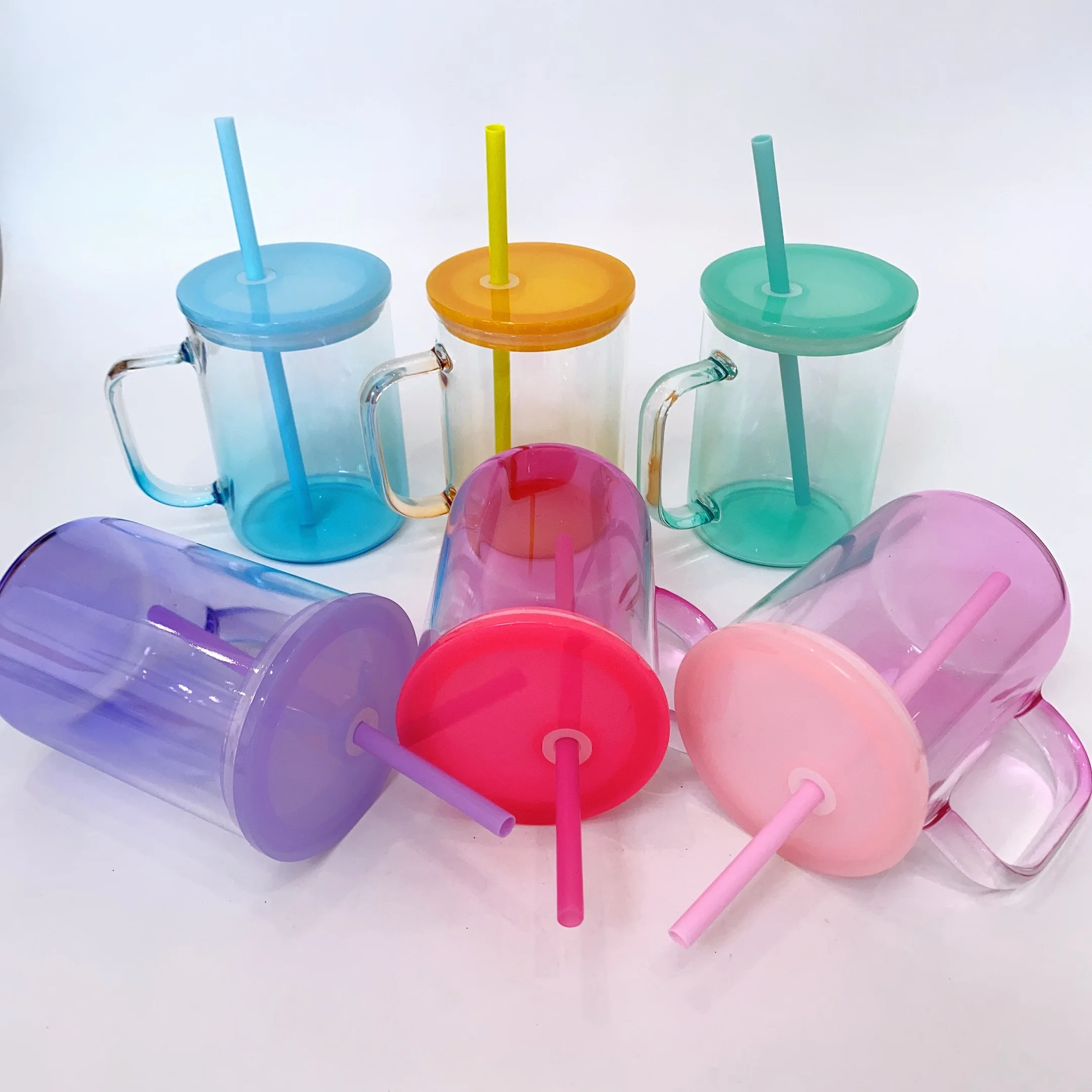 US warehouse in stock  17oz jelly mugs with PP plastic lid and straw clear ombre jelly for UV DTF sticker For hot printing