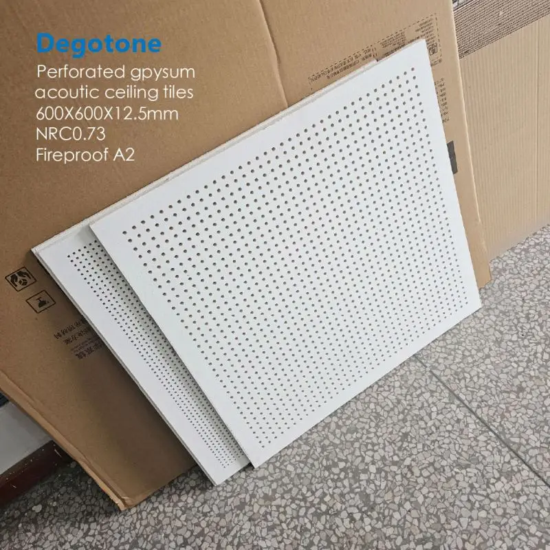 600*600mm false ceiling dego tiles perforated acoustic gypsum board with aoustical nrc0.85 perforation rate 19.8%
