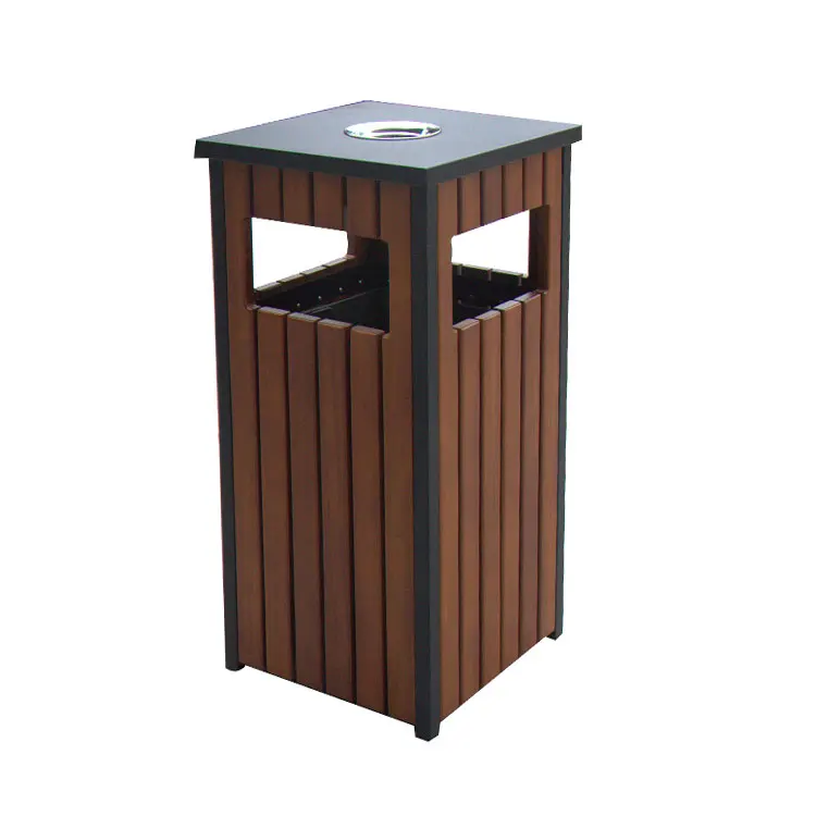 outdoor big wpc wood garbage receptacle trash can outside garden street decorative recycle waste bin public commercial dustbin