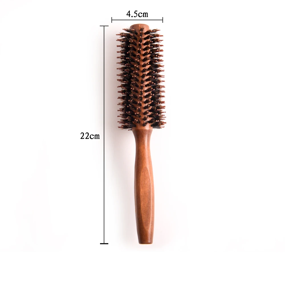 Factory Direct Sale Wooden Boar Bristle Round Hair Brush Rotating Hair Brush Detangling Hair Brush