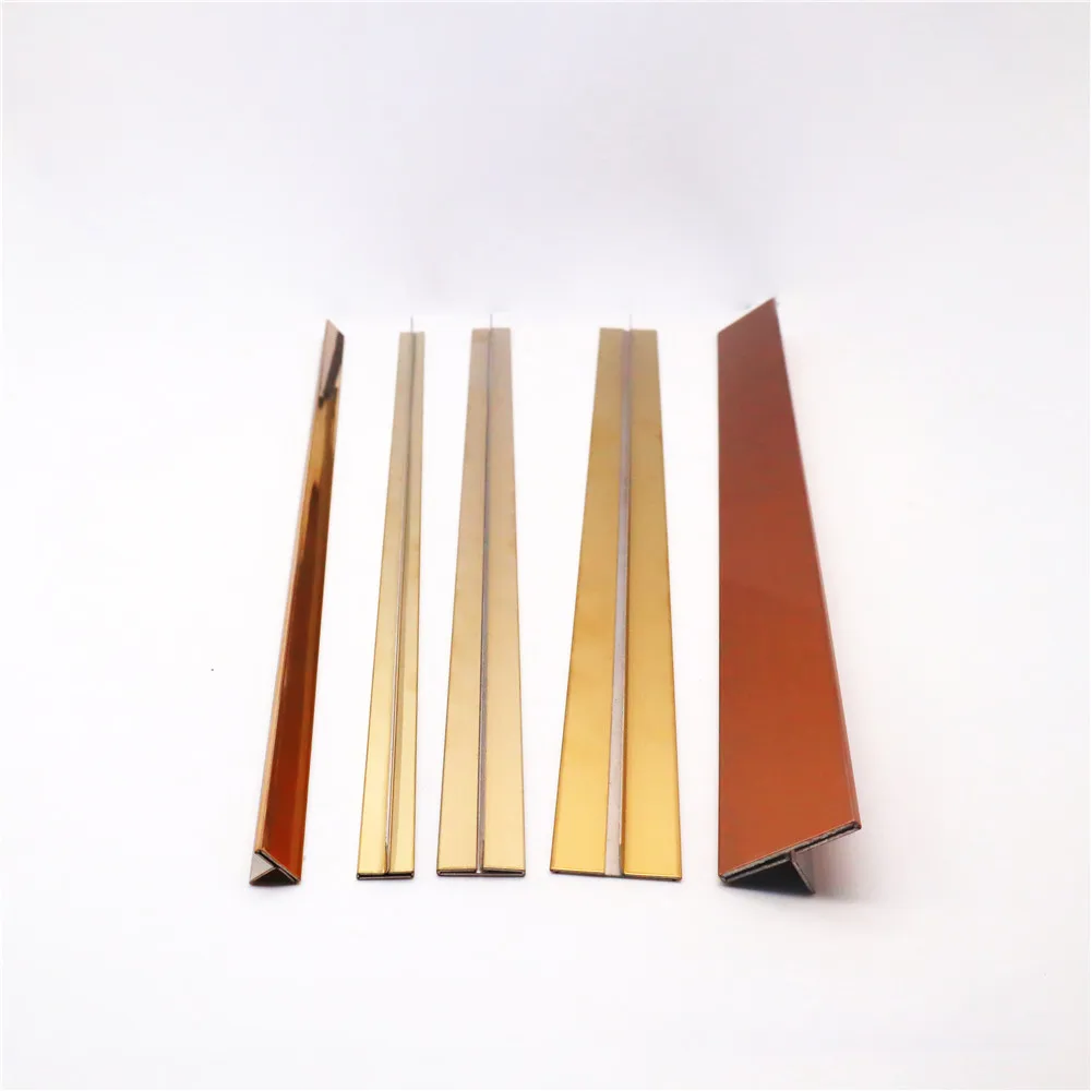 
8k mirror 304 Stainless steel T shaped trim strip champaign gold contact metal tiles trim 