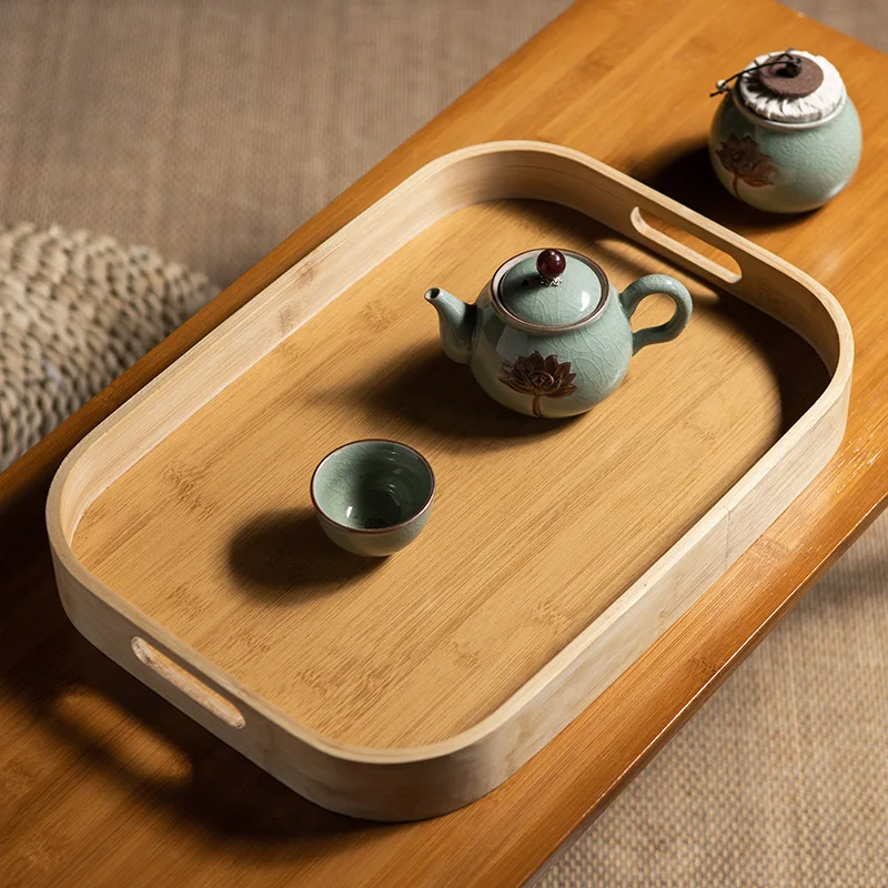 Bamboo serving tray with tea handles Hotel B&B tray with laser engraved logo square tea tray