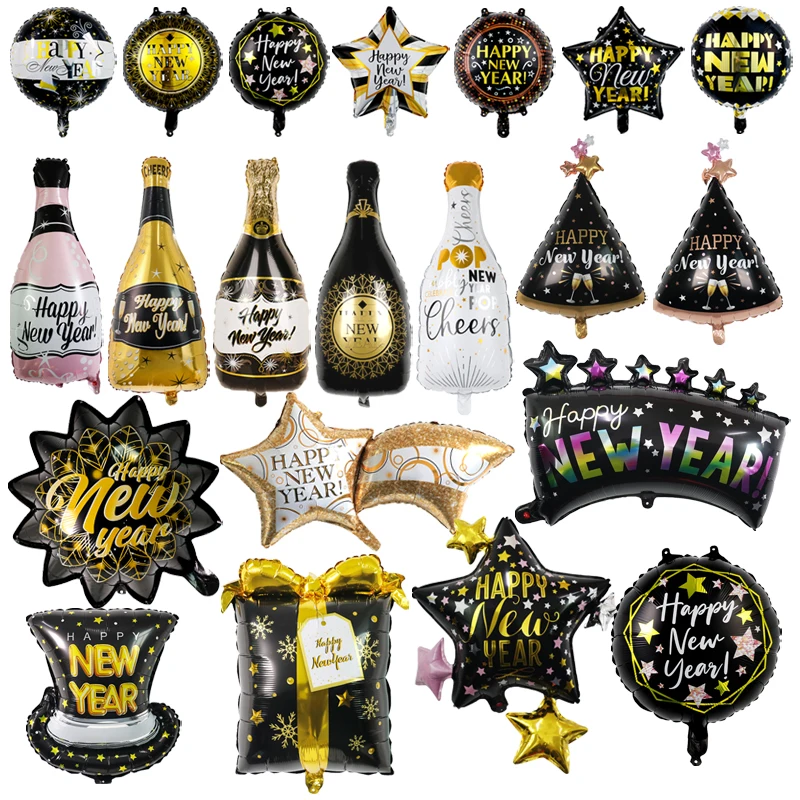 Happy New Year Foil Balloons set 2025 New Years Eve Party Supplies Aluminum Film Mylar Cartoon Ballons Helium Balloon Decoration