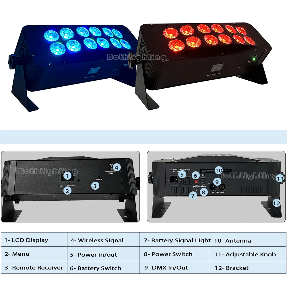 Battery powered Wash light wireless battery powered uplight 12x18w 6in1 led uplight with Wifi and remote control