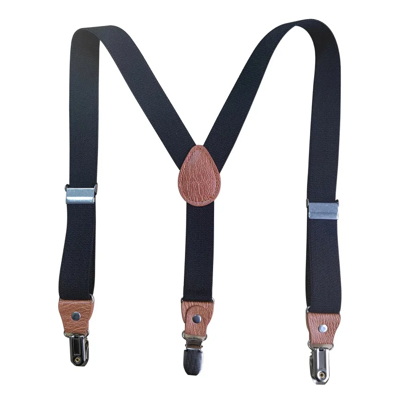 Cross-border supply of children 3 clip Y-strap clip children men and women high-quality suspenders 3 clip brown leather.