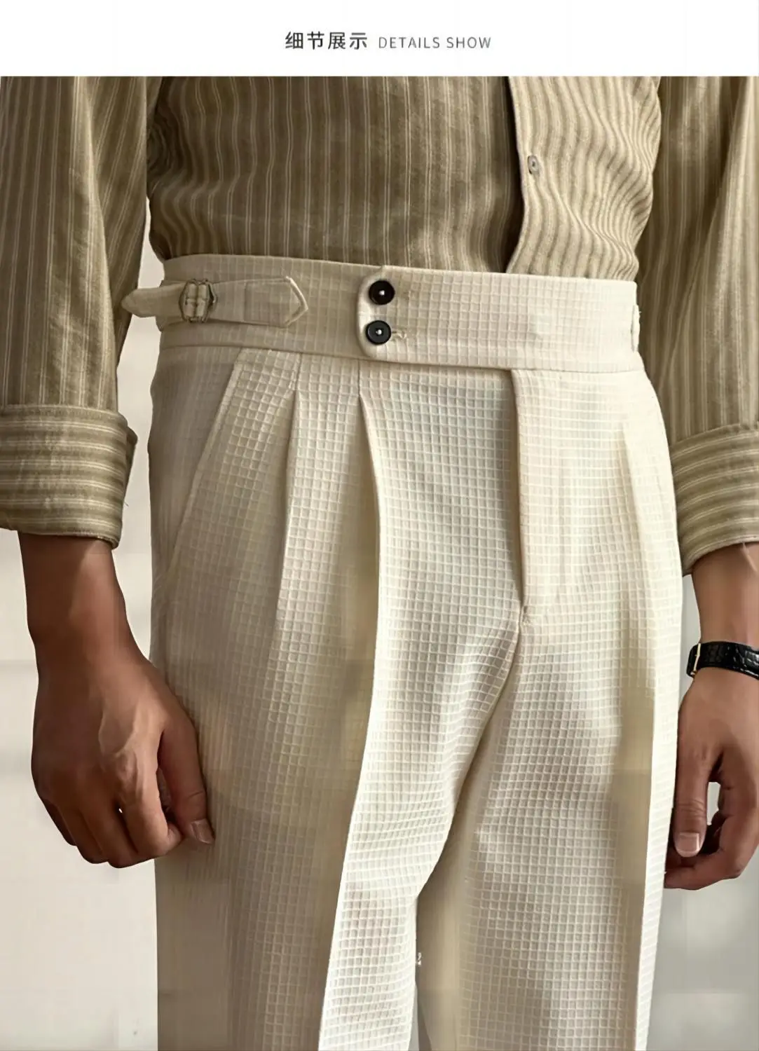 MCP055 Italian Style Mens Naples Trousers High Waist Side Buckle Pant Fitness Double Pleated Mens Business formal Pants