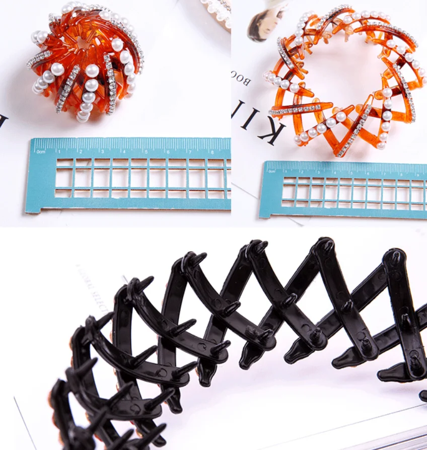 New Trending Buckle Hairpins Diamond Bird Nest Bun Pearl Hair Grab Clips Ponytail Holder Hair Claw Ladies Rhinestone Headwear