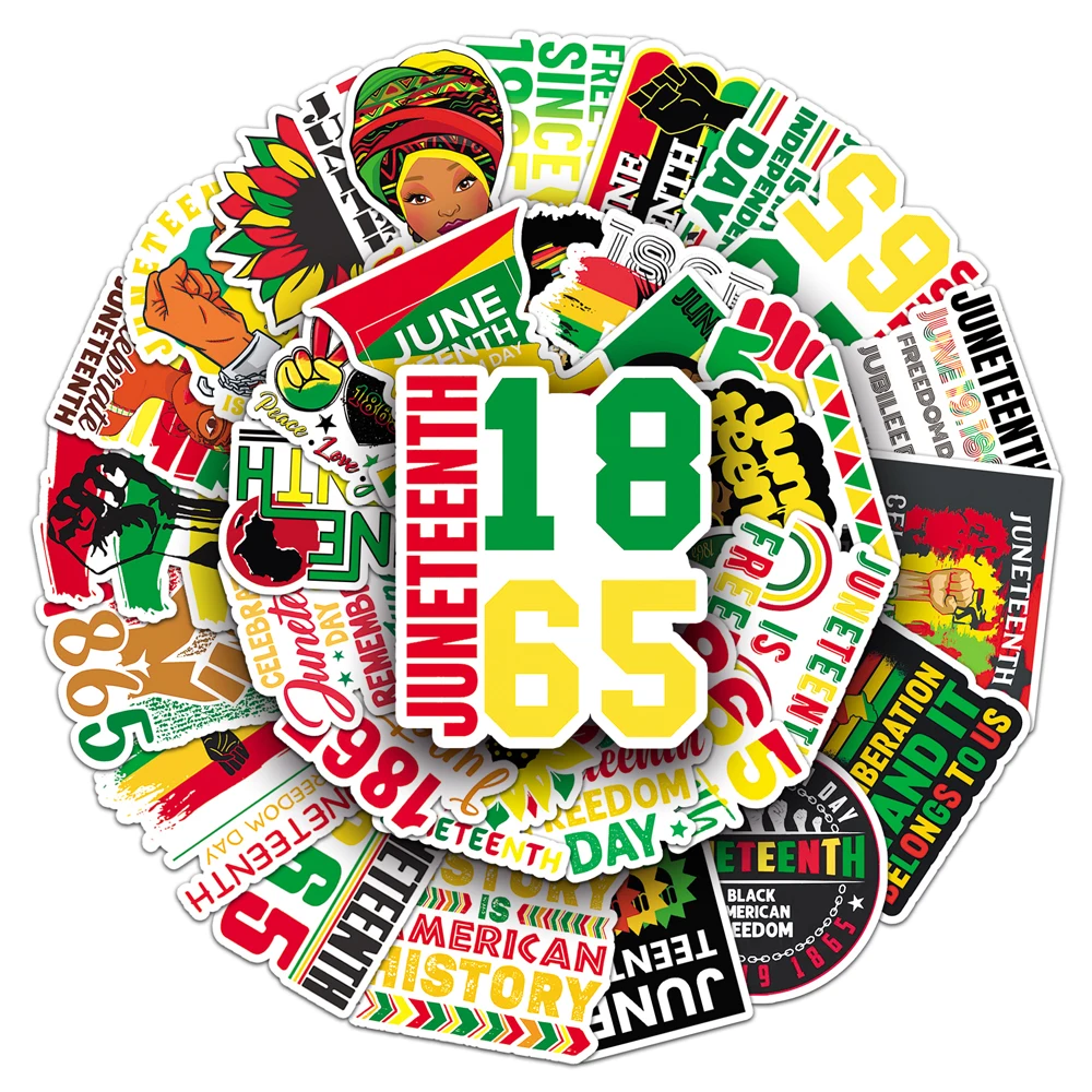50pcs Factory Wholesale Black Liberation Day Sticker UV Printing Custom Die Cut Vinyl Decorative Sticker