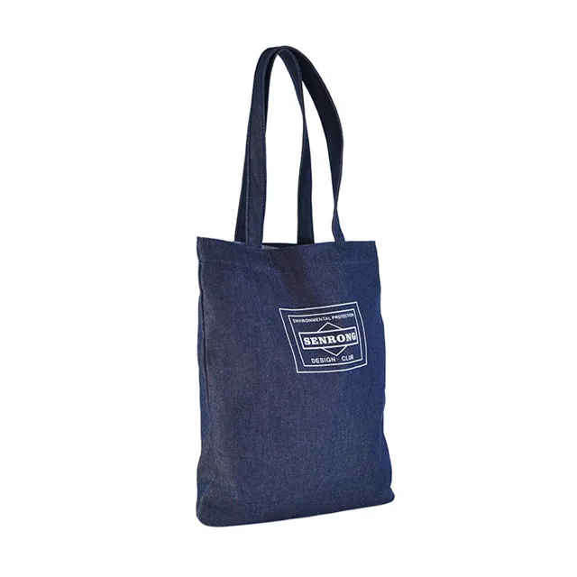 Wholesale Eco Friendly Custom Print Embroidery Logo Soft Washed Denim Handle Shopping Jean Tote Bag with Zipper
