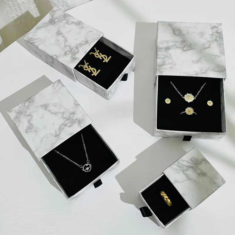 custom logo ring box paper necklace white drawer marble jewelry box