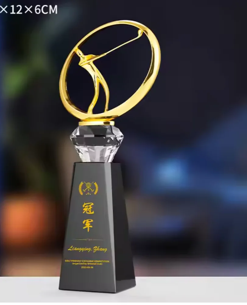 MH-NJ064 Trophies Manufacturer Customized Trophy Sports Golf Awards Blank Plaque Glass Trophy Cup Crystal golf awards
