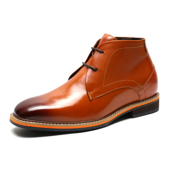 Custom height adjustable hidden heel brown luxury genuine leather male mens classy chukka boots for men