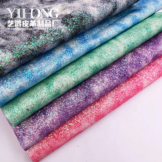 (FA-021)Rainbow Glitter Fabric 1.0 mm Sequins Pu Leather for bows shoes and bags