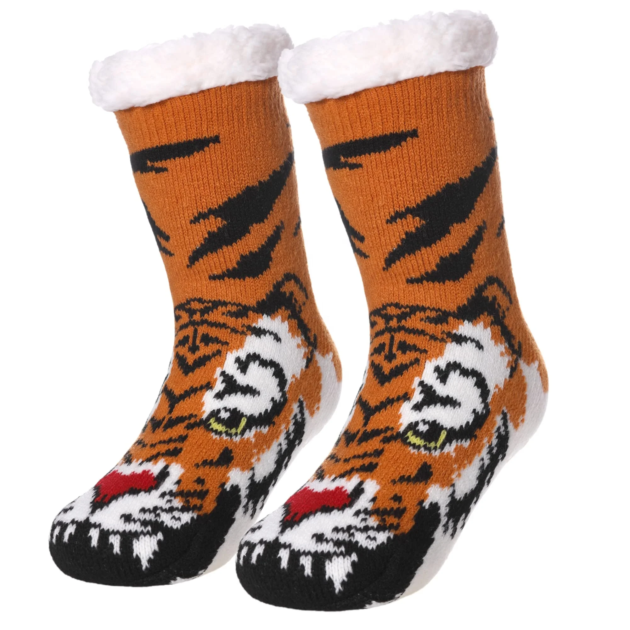 2024NEW Fancy fashion vivid tiger socks Anti-Slip Thick Sherpa Fleece Lined socks Thermal Fuzzy Slipper Socks