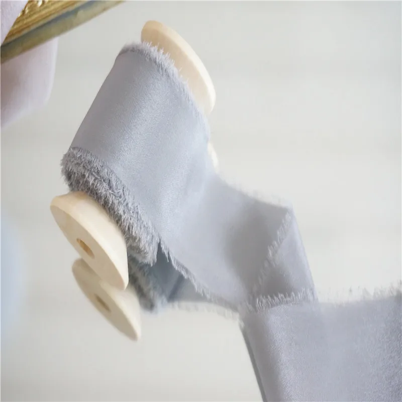 20mm-80mm pure silk crepe habotai frayed edged ribbon hand made for wedding packgaed ribbon