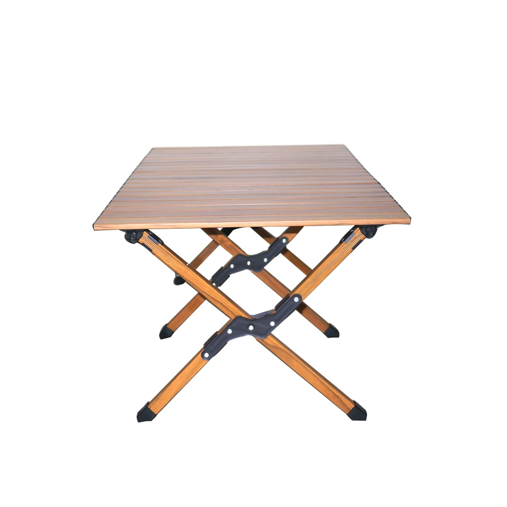 Wheelsky Portable Wood Grain Aluminum Egg Roll Table Garden Lawn Beech Picnic Outdoor Folding Table For Camping