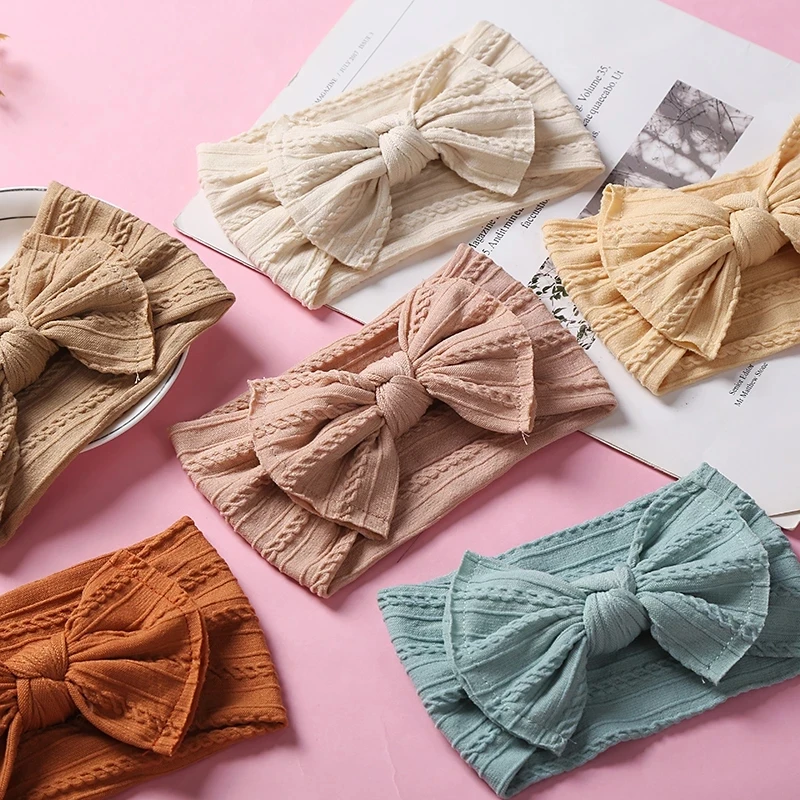 Newborn Baby Cable Knit Nylon Headbands Infant Knitted Bows Headband Ribbed Bow Nylon Headband Kid Girls Photo Props