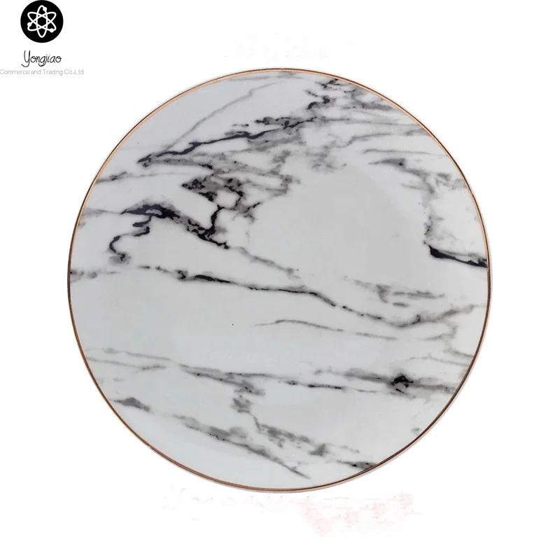OEM ecofriendly wholesale housewares unbreakable melamine black white marble design plate dishes plastic marble dinner plate