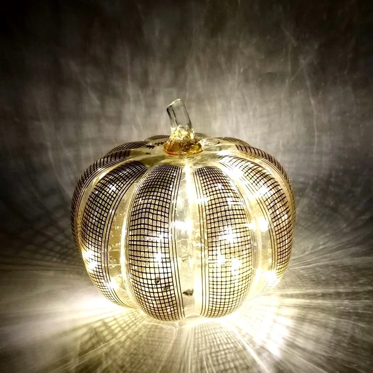 Navidad 2021 Lampara de calabaza de vidrio Glass Pumpkin Light LED Light up Pumpkin Tabletop Ornaments for Halloween Christmas