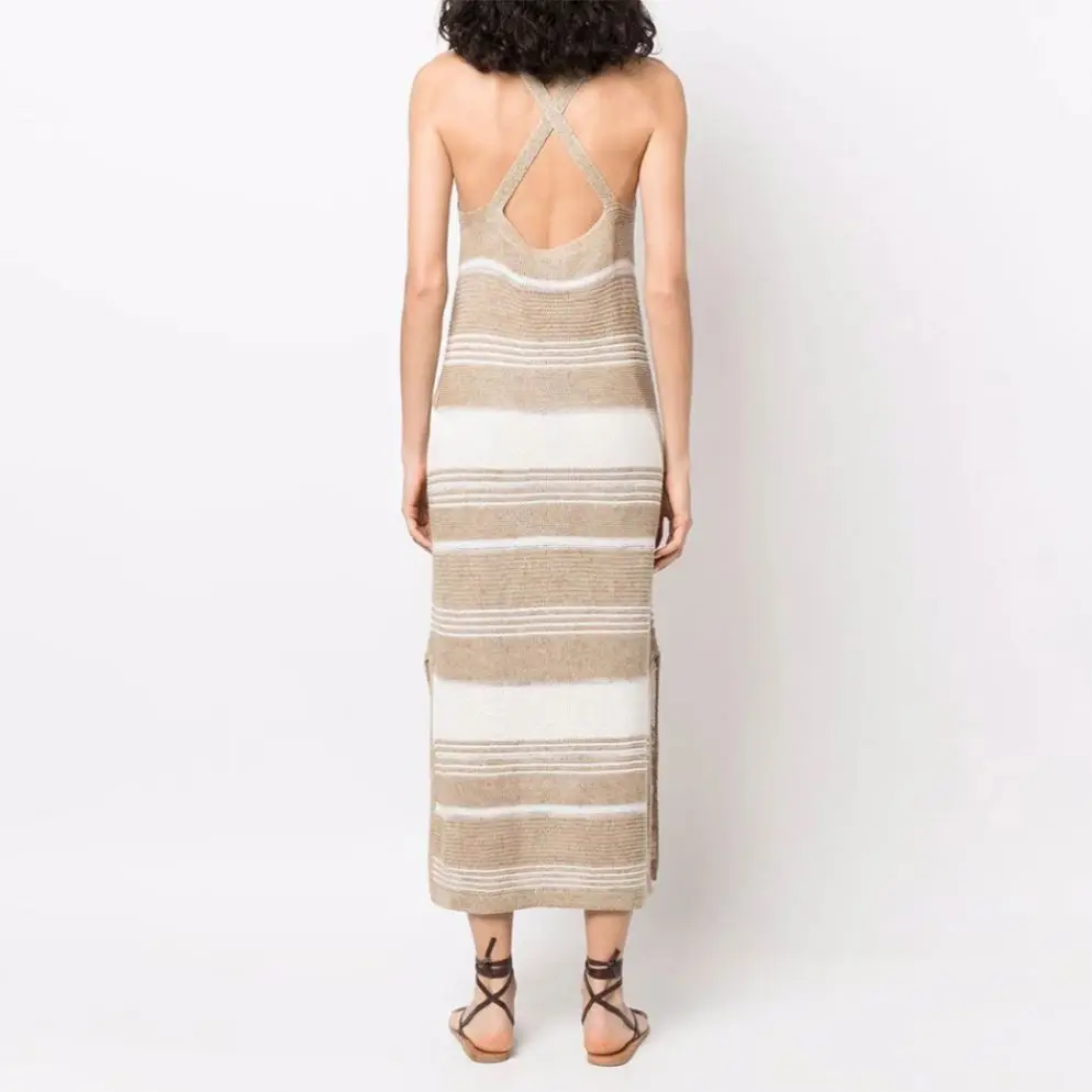 Stripe Backless Custom Summer Beach Casual Long Maxi Sweater Knit Slip Womens Dresses