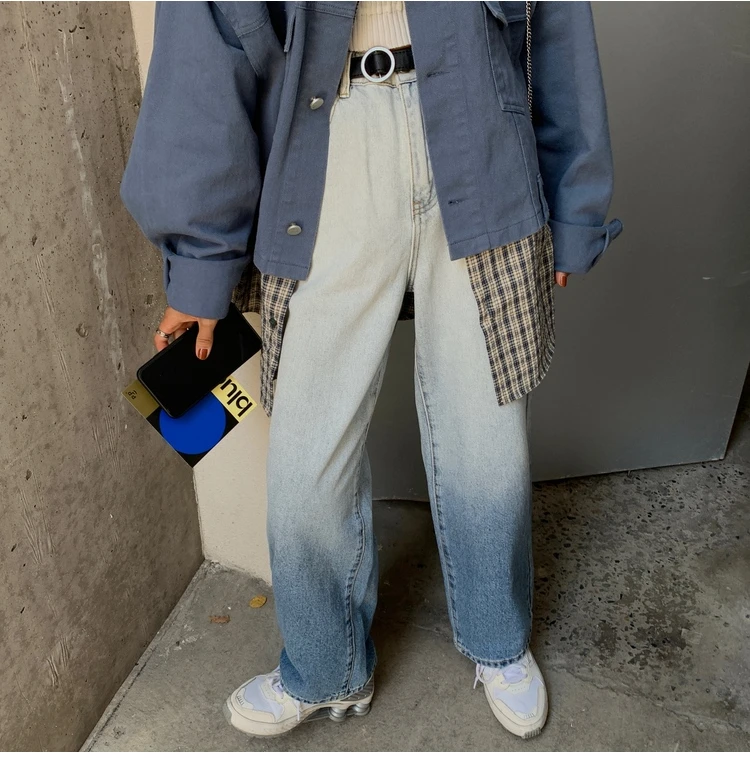 
High quality gradient straight-leg jeans for women wide leg straight leg jeans 