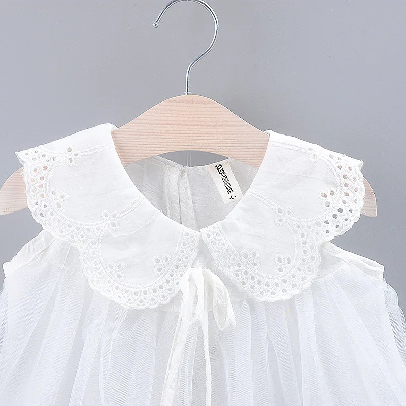 
Clothing Wholesaler Baby Girls beautiful summer doll collar lace Christening Baptism princess tutu Baby white dress 